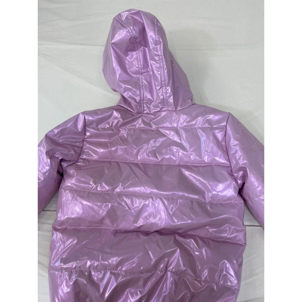 Cat & Jack Girls XL 14 Metallic Lavender Puffer Jacket Hooded Purple Shiny Coat